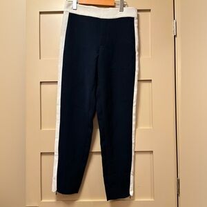 CLUB MONACO Navy White Track Pant Pull On Taper Ankle Zip Split Trouser